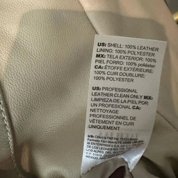 Women's Cream Leather Jacket - Picture 4 of 4